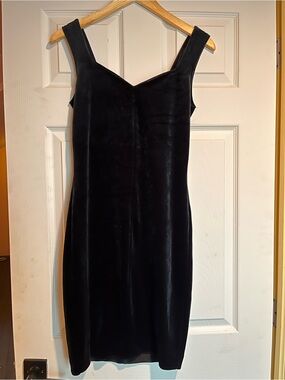 Vintage Wallis Black Velvet Midi Dress with Wide Straps
